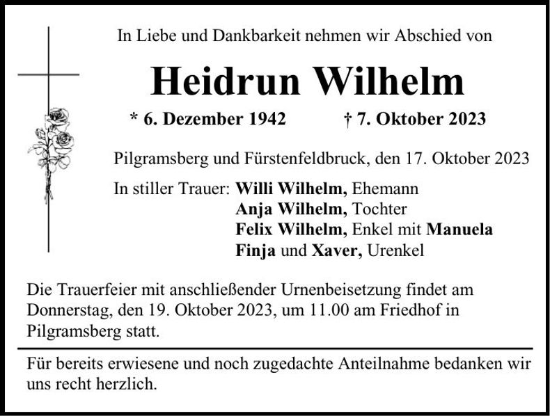Traueranzeige Heidrun Wilhelm