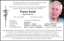 Traueranzeige Franz Seidl