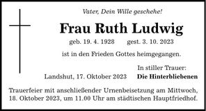 Traueranzeige Ruth Ludwig