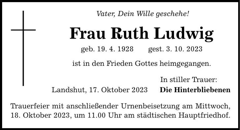 Traueranzeige Ruth Ludwig