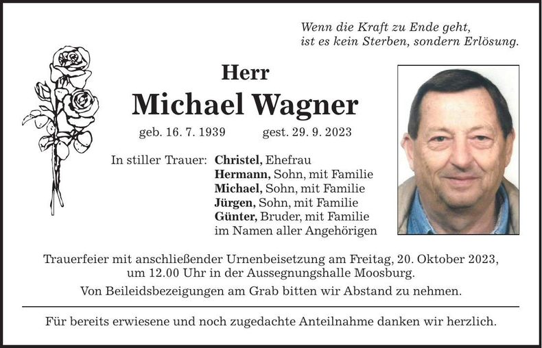 Traueranzeige Michael Wagner