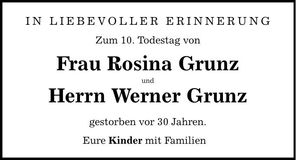 Traueranzeige Rosina Grunz