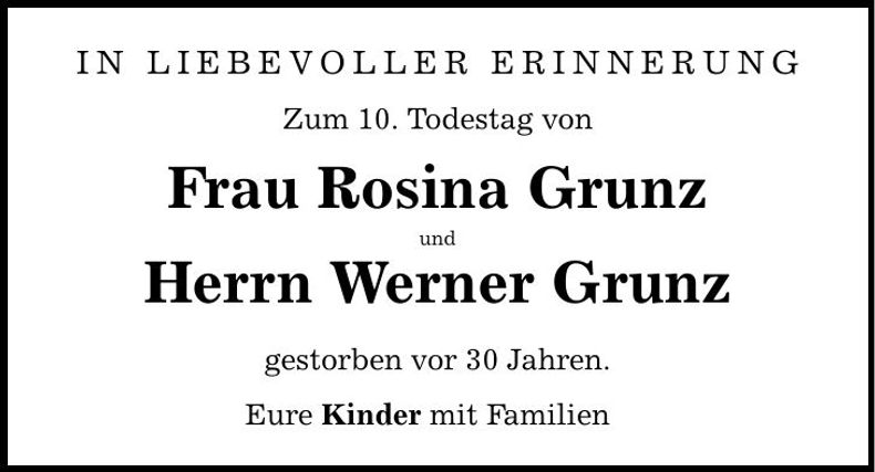 Traueranzeige Rosina Grunz