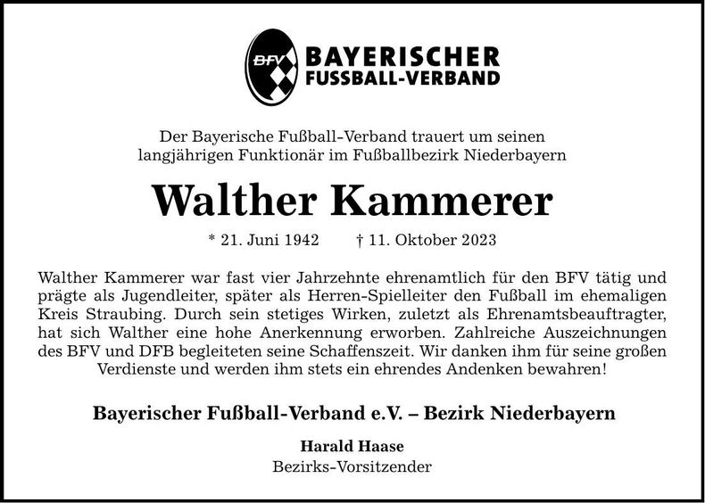 Traueranzeige Walther Kammerer