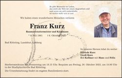 Traueranzeige Franz Kurz