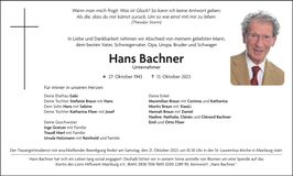 Traueranzeige Hans Bachner