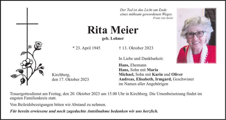 Traueranzeige Rita Meier