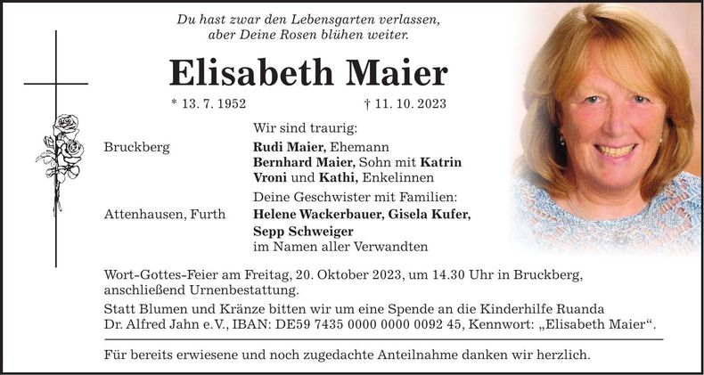 Traueranzeige Elisabeth Maier