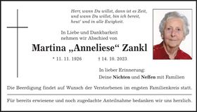 Traueranzeige Martina Anneliese Zankl
