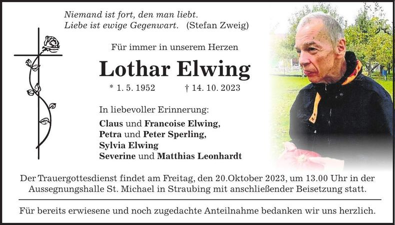 Traueranzeige Lothar Elwing