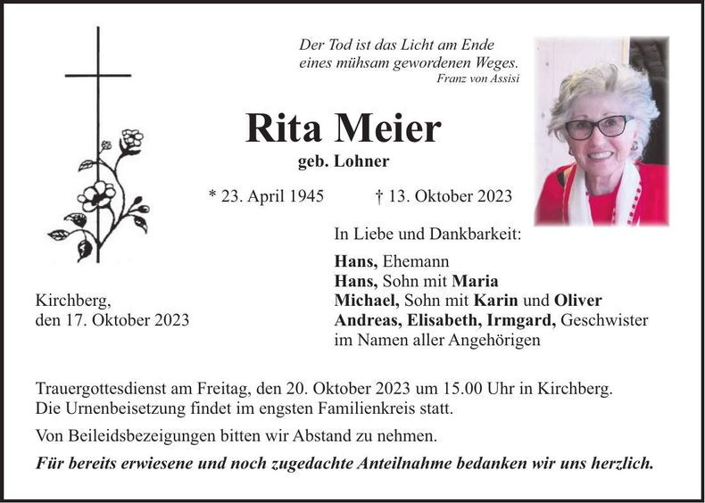 Traueranzeige Rita Meier