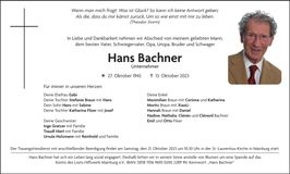 Traueranzeige Hans Bachner