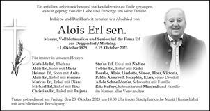 Traueranzeige Alois Erl