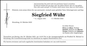 Traueranzeige Siegfried Wühr