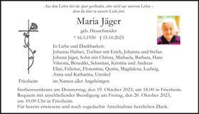 Traueranzeige Maria Jäger