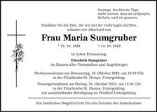 Traueranzeige Maria Sumgruber