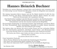 Traueranzeige Hannes Heinrich Buchner