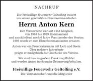 Traueranzeige Anton Kern