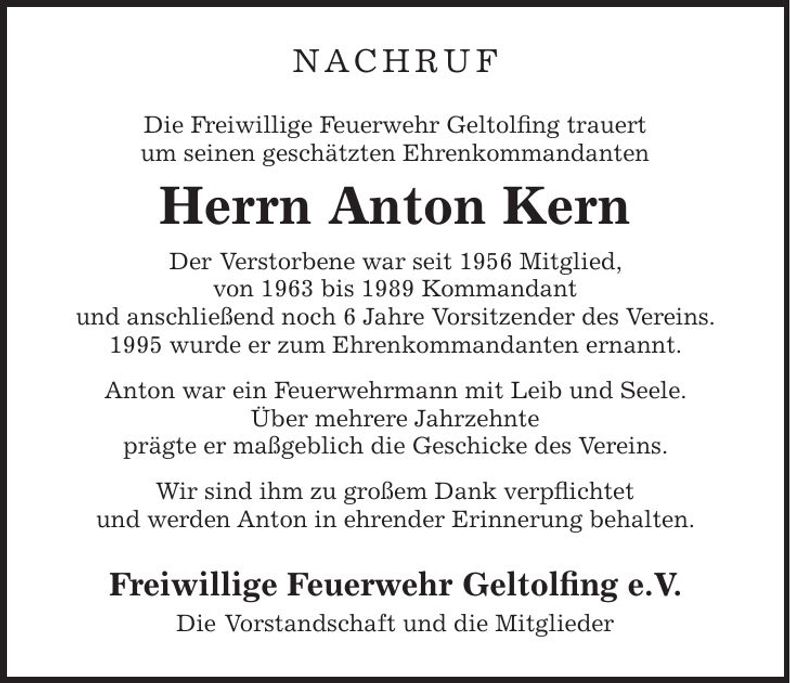 Traueranzeige Anton Kern