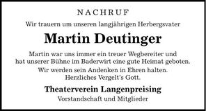 Traueranzeige Martin Deutinger