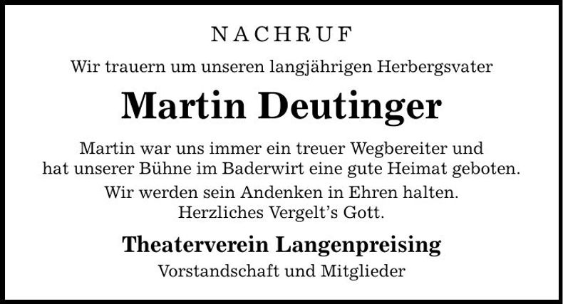 Traueranzeige Martin Deutinger