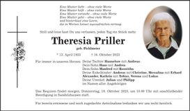 Traueranzeige Theresia Priller