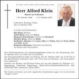Traueranzeige Alfred Klein