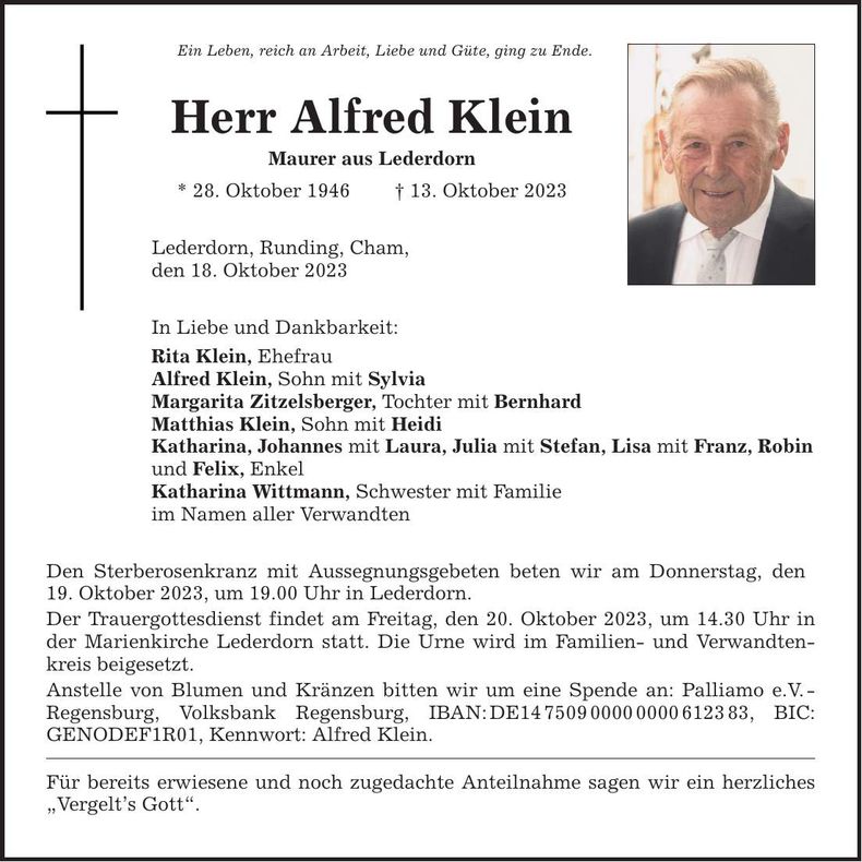 Traueranzeige Alfred Klein