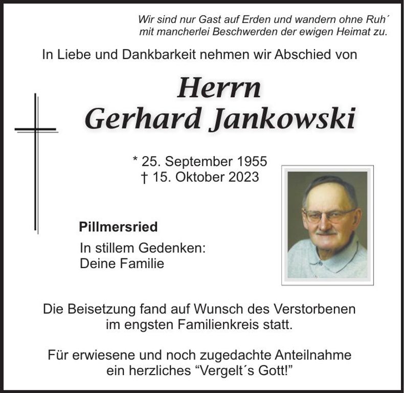 Traueranzeige Gerhard Jankowski