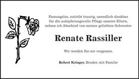 Traueranzeige Renate Rassiller