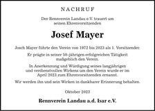 Traueranzeige Josef Mayer