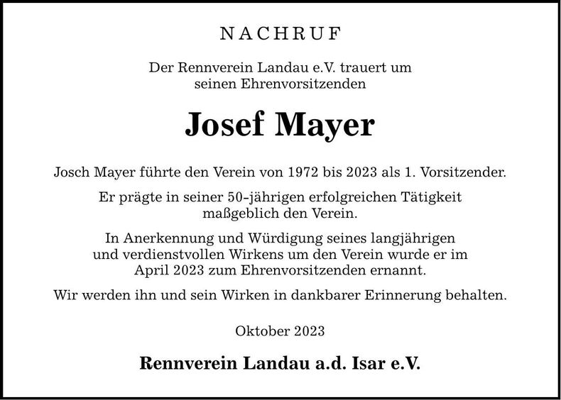 Traueranzeige Josef Mayer