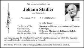 Traueranzeige Johann Stadler