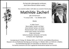 Traueranzeige Mathilde Zacherl