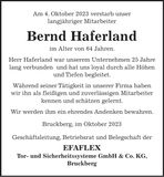 Traueranzeige Bernd Haferland