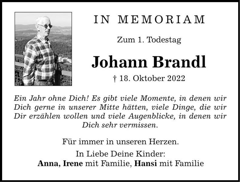 Traueranzeige Johann Brandl