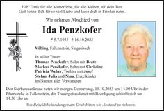 Traueranzeige Ida Penzkofer