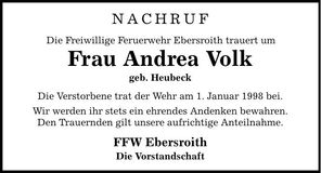 Traueranzeige Andrea Volk