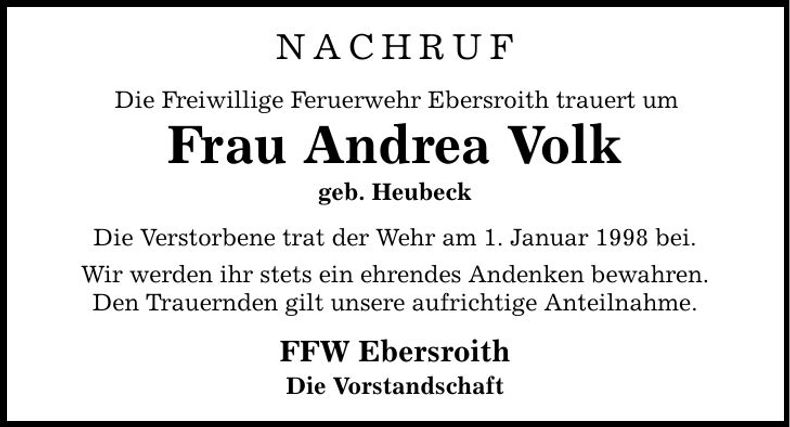Traueranzeige Andrea Volk