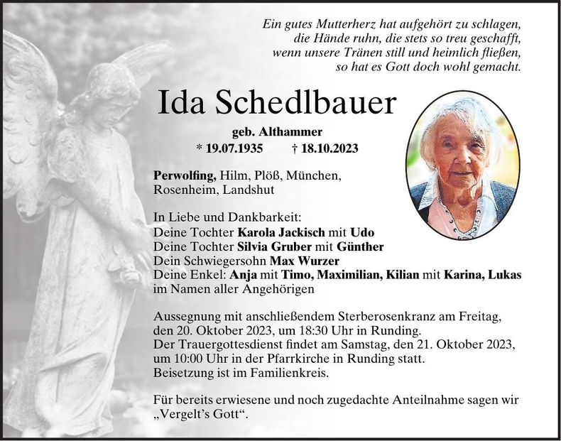 Traueranzeige Ida Schedlbauer