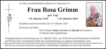 Traueranzeige Rosa Grimm