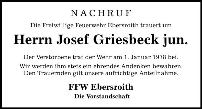 Traueranzeige Josef Griesbeck