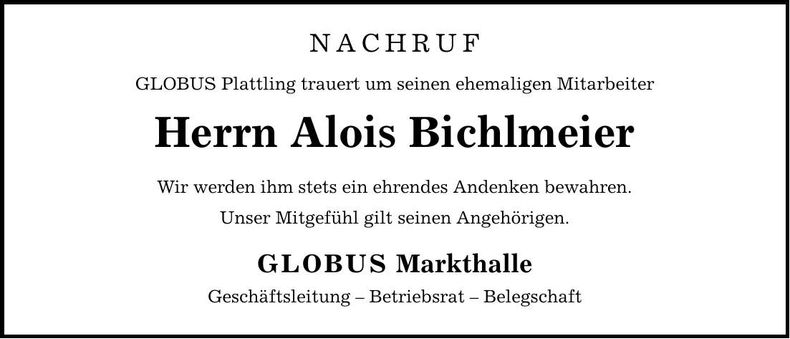 Traueranzeige Alois Bichlmeier