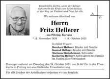 Traueranzeige Fritz Hellerer
