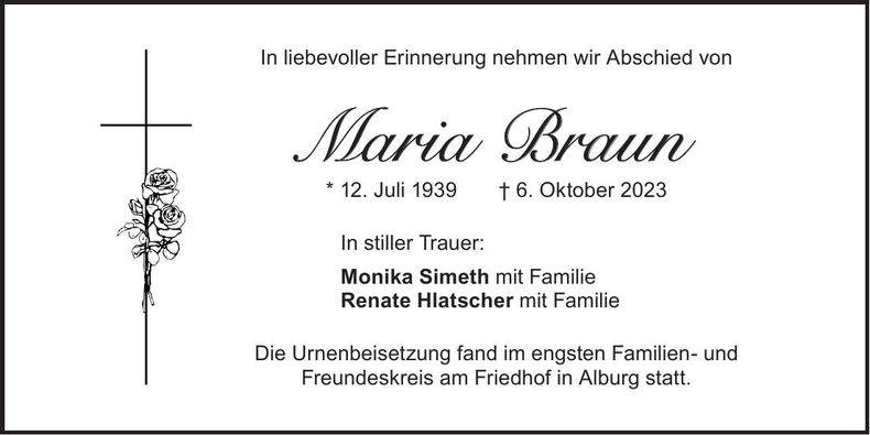 Traueranzeige Maria Braun