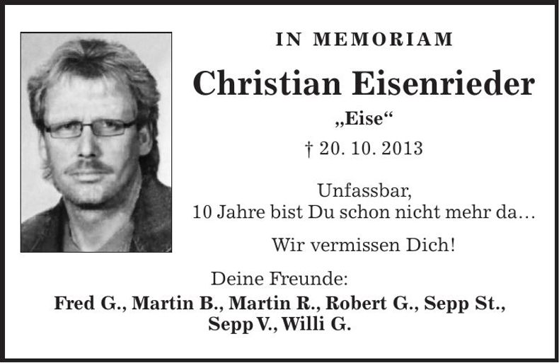 Traueranzeige Christian Eisenrieder