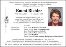 Traueranzeige Emmi Bichler