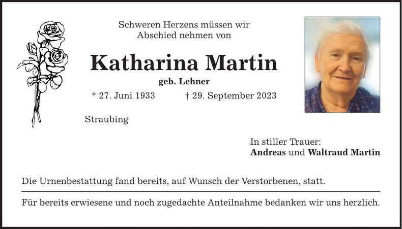 Traueranzeige Katharina Martin