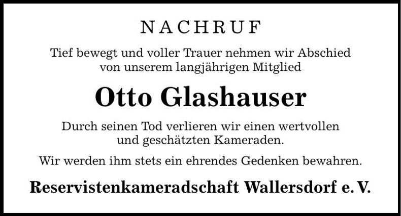 Traueranzeige Otto Otto Glashauser