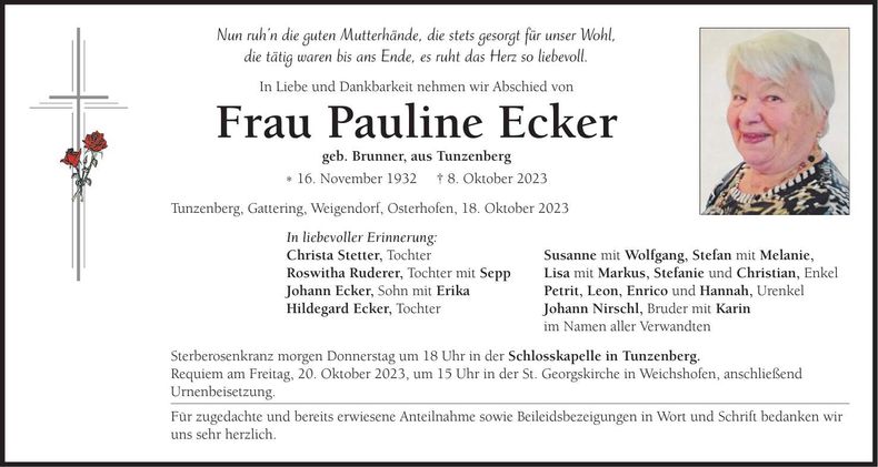 Traueranzeige Pauline Ecker